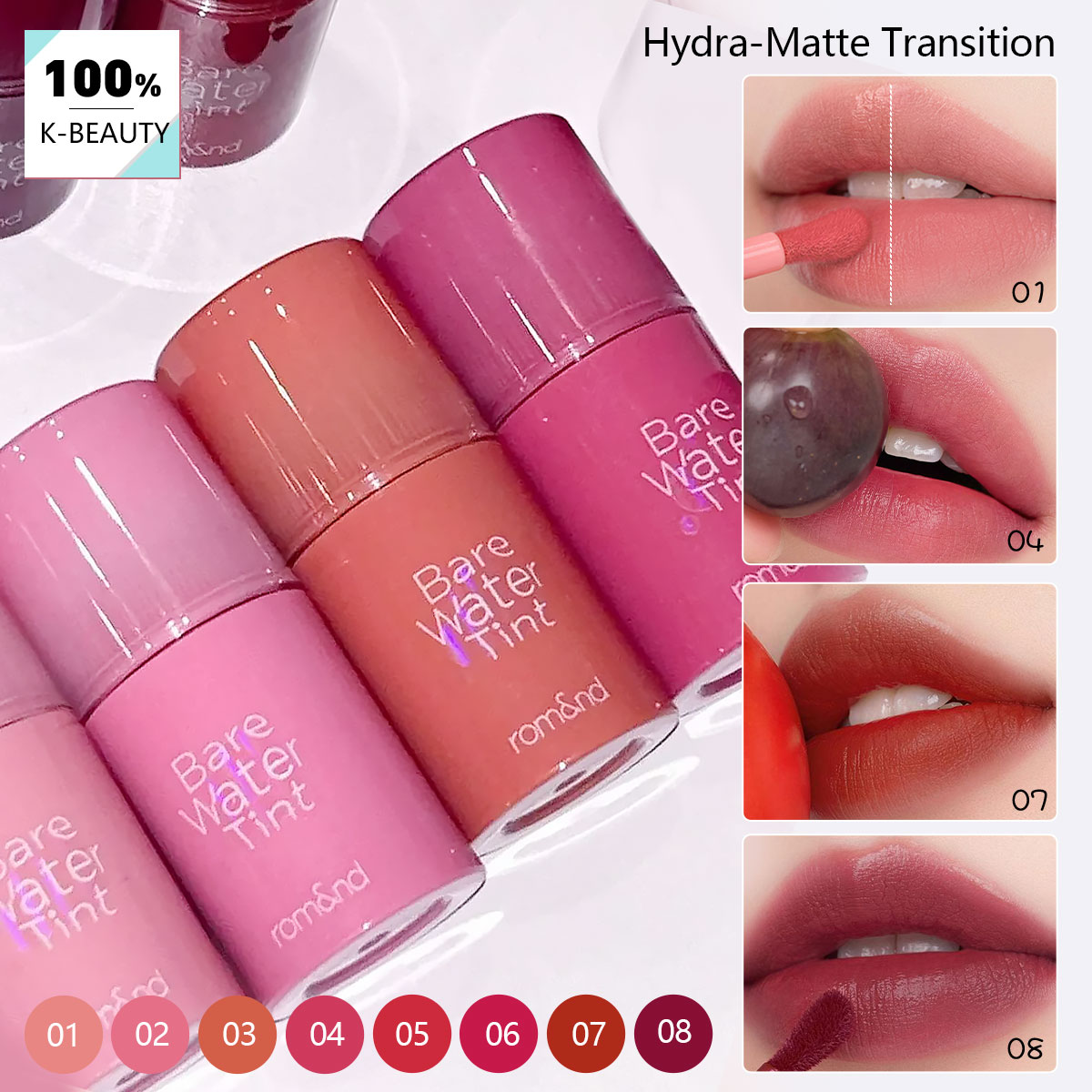 Lip Tint Korean - rom&nd BARE MOOL TINT, lekka, wodna